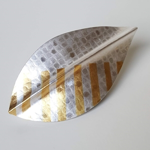 Leaf Brooch with Gold Stripes