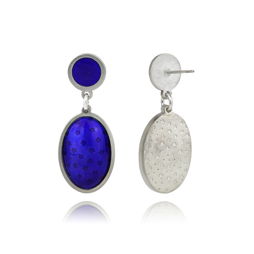 Blue enamel oval star earrings - back