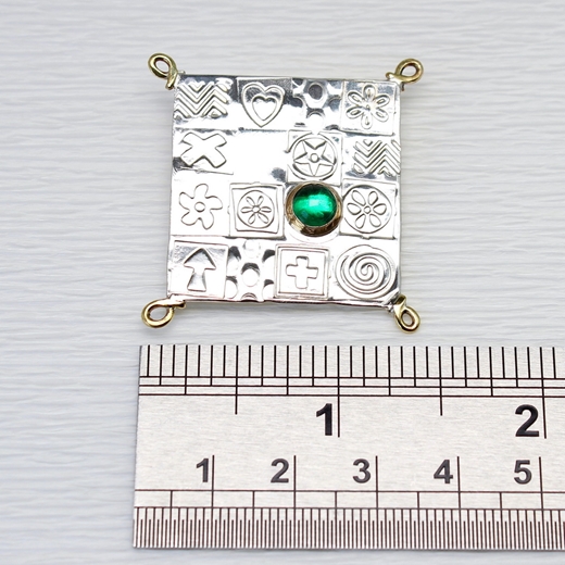 Square brooch, sterling silver, green spinel, no. 3